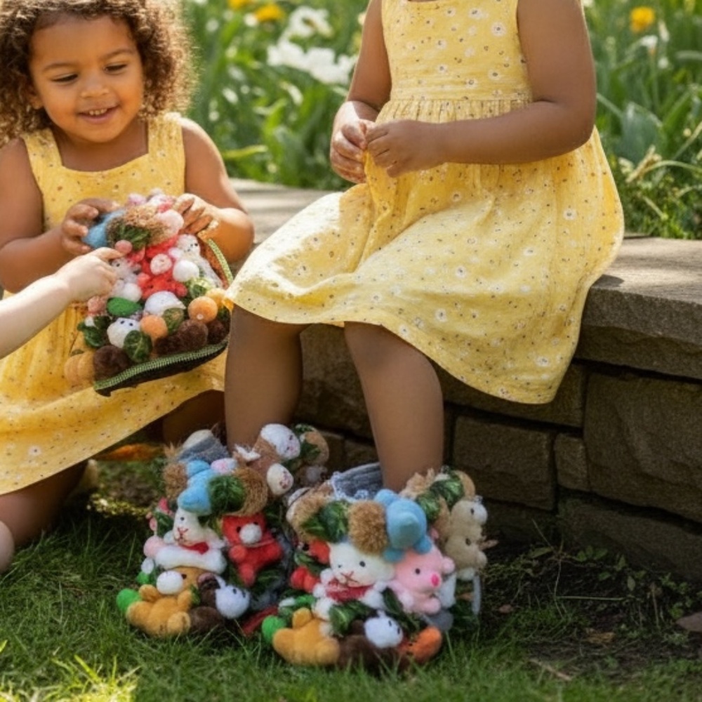 Children Winter Mid-Calf Teddy Snow‎ Boots, Covered In Stuffed Animals, Size7/8